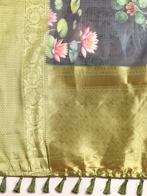 Silk Land  Navy Blue  Digital Print Art Silk Saree  5