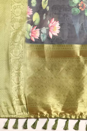Silk Land  Navy Blue  Digital Print Art Silk Saree 