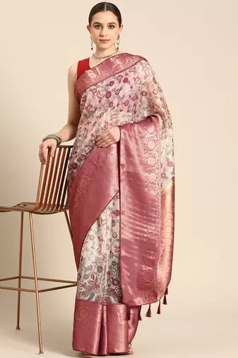 Silk Land  Beige  Digital Print Art Silk Saree 