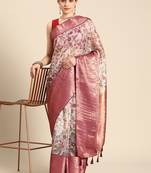 Silk Land  Beige  Digital Print Art Silk Saree 
