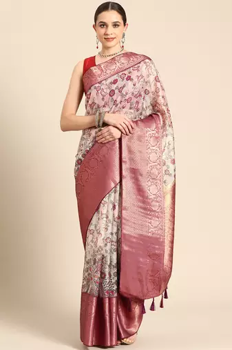 Silk Land  Beige  Digital Print Art Silk Saree 