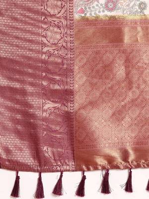 Silk Land  Beige  Digital Print Art Silk Saree  5
