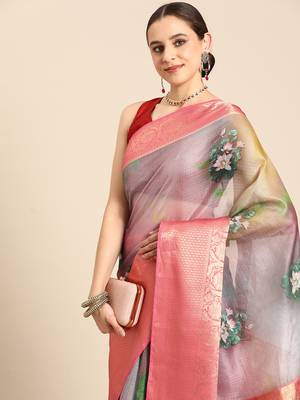 Silk Land  Multicolored  Digital Print Art Silk Saree  1