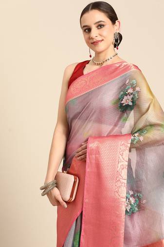 Silk Land  Multicolored  Digital Print Art Silk Saree 