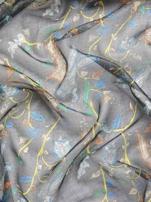 Silk Land  Grey  Digital Print Art Silk Saree  3