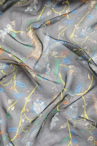 Silk Land  Grey  Digital Print Art Silk Saree 