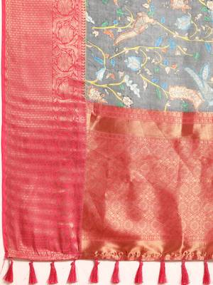 Silk Land  Grey  Digital Print Art Silk Saree  5