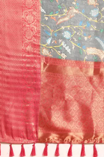 Silk Land  Grey  Digital Print Art Silk Saree 
