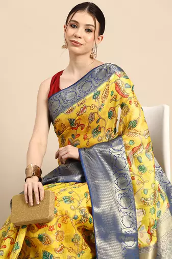 Silk Land  Yellow  Digital Print Art Silk Saree 