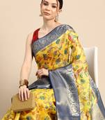 Silk Land  Yellow  Digital Print Art Silk Saree 