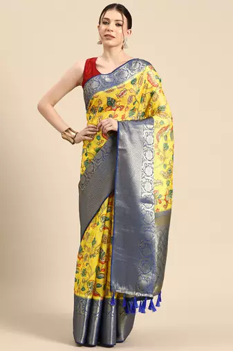 Silk Land  Yellow  Digital Print Art Silk Saree 