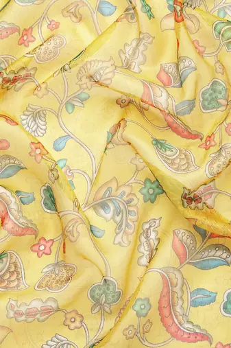 Silk Land  Yellow  Digital Print Art Silk Saree 