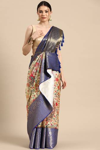 Silk Land  Beige  Digital Print Art Silk Saree 