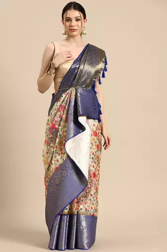 Silk Land  Beige  Digital Print Art Silk Saree 