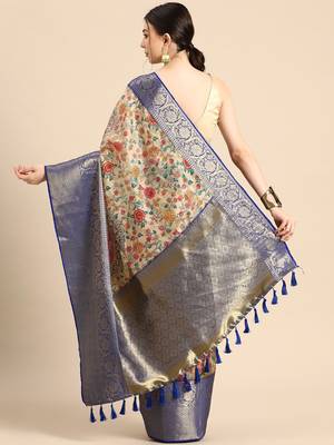 Silk Land  Beige  Digital Print Art Silk Saree  2