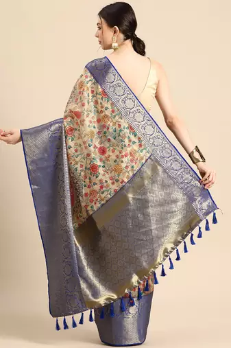 Silk Land  Beige  Digital Print Art Silk Saree 