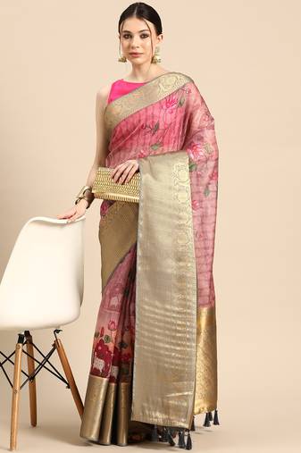Silk Land  Beige  Digital Print Art Silk Saree 