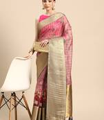 Silk Land  Beige  Digital Print Art Silk Saree 