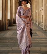 Lavender Gota Zari Handloom Weaving Silk Saree With Blouse For Women