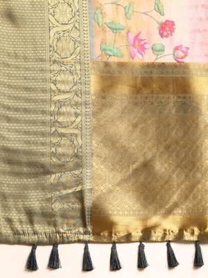Silk Land  Beige  Digital Print Art Silk Saree  5