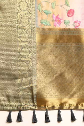 Silk Land  Beige  Digital Print Art Silk Saree 
