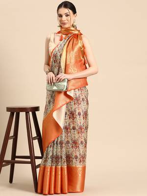 Silk Land  Multicolored  Digital Print Art Silk Saree  1