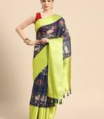 Silk Land  Navy Blue  Digital Print Art Silk Saree 