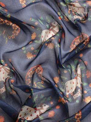 Silk Land  Navy Blue  Digital Print Art Silk Saree  3