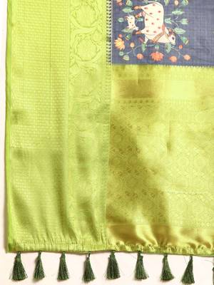 Silk Land  Navy Blue  Digital Print Art Silk Saree  5