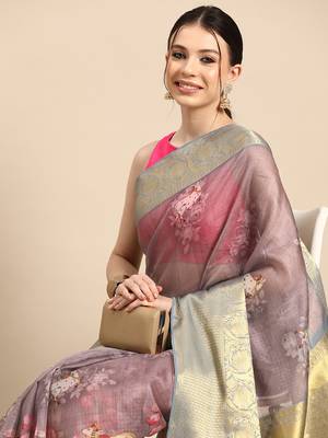 Silk Land  Rust  Digital Print Art Silk Saree  1