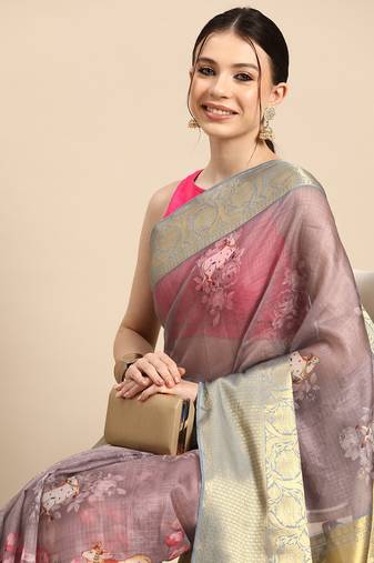 Silk Land  Rust  Digital Print Art Silk Saree 
