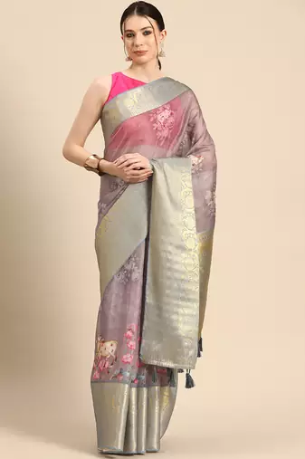 Silk Land  Rust  Digital Print Art Silk Saree 