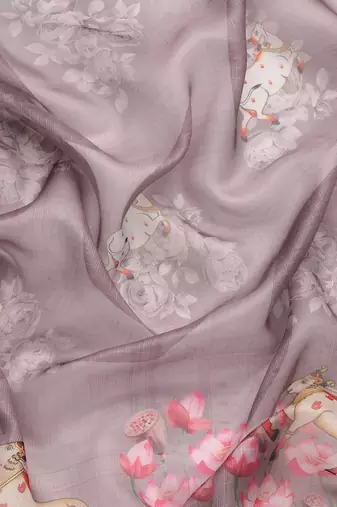 Silk Land  Rust  Digital Print Art Silk Saree 
