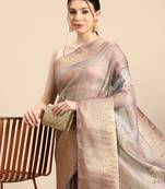 Silk Land  Grey  Digital Print Art Silk Saree 