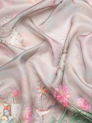 Silk Land  Grey  Digital Print Art Silk Saree  3