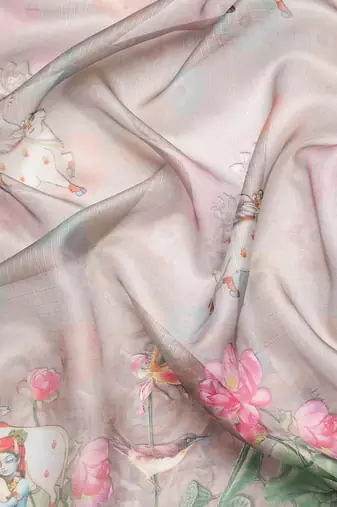 Silk Land  Grey  Digital Print Art Silk Saree 