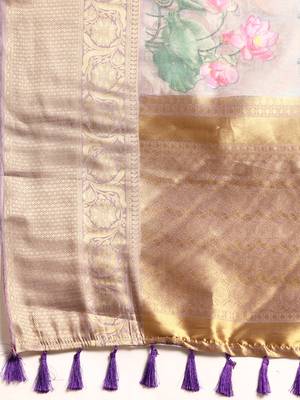 Silk Land  Grey  Digital Print Art Silk Saree  5