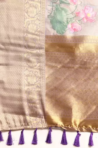 Silk Land  Grey  Digital Print Art Silk Saree 