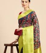 Silk Land  Navy Blue  Digital Print Art Silk Saree 