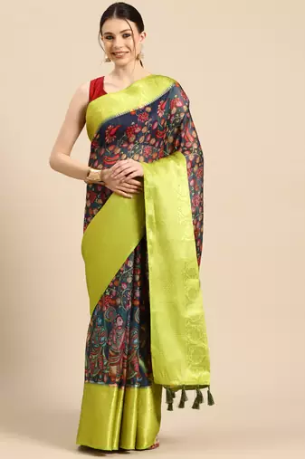 Silk Land  Navy Blue  Digital Print Art Silk Saree 