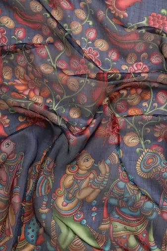 Silk Land  Navy Blue  Digital Print Art Silk Saree 