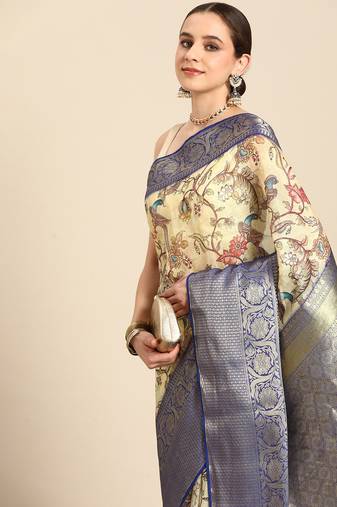 Silk Land  Beige  Digital Print Art Silk Saree 
