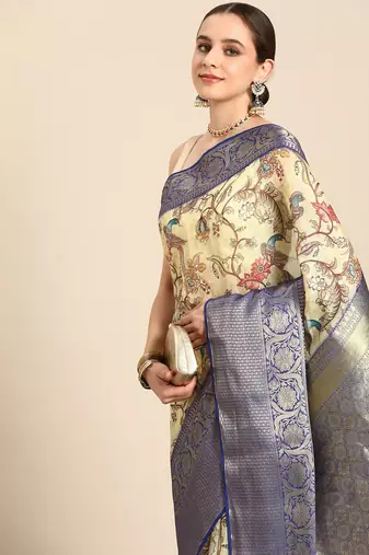 Silk Land  Beige  Digital Print Art Silk Saree 