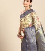 Silk Land  Beige  Digital Print Art Silk Saree 
