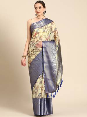 Silk Land  Beige  Digital Print Art Silk Saree  2