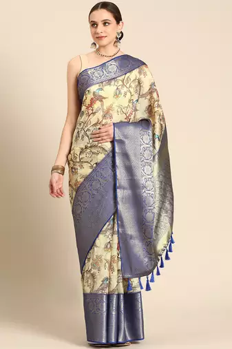 Silk Land  Beige  Digital Print Art Silk Saree 
