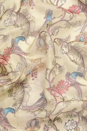 Silk Land  Beige  Digital Print Art Silk Saree 