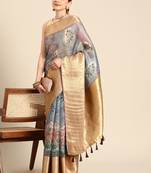 Silk Land  Grey  Digital Print Art Silk Saree 