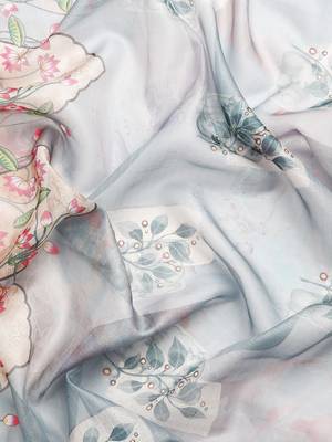 Silk Land  Grey  Digital Print Art Silk Saree  3