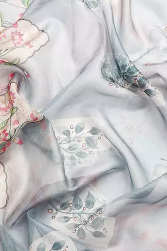 Silk Land  Grey  Digital Print Art Silk Saree 